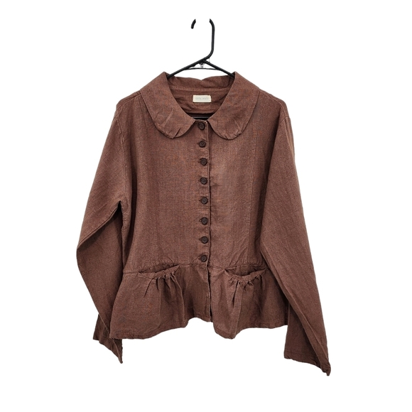 Krista Larson Women's Vintage 100% Linen Peplum Button Front Top - OS - Picture 1 of 7